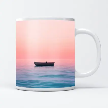 Lone Boat Drifting Pink Pastel Ocean Sunset