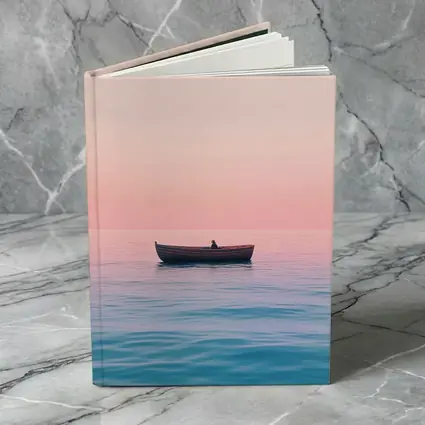 Lone Boat Drifting Pink Pastel Ocean Sunset