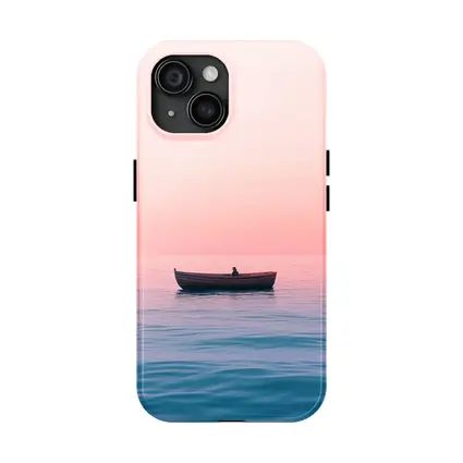 Lone Boat Drifting Pink Pastel Ocean Sunset