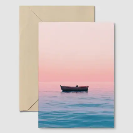 Lone Boat Drifting Pink Pastel Ocean Sunset