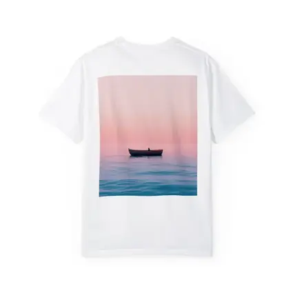 Lone Boat Drifting Pink Pastel Ocean Sunset