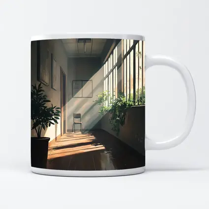 Anime School Hallway Sunlight Plants Interior