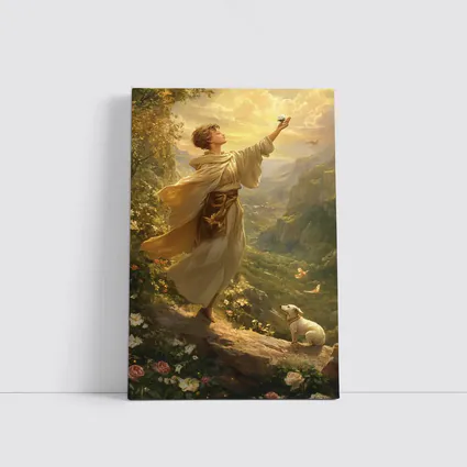 Young Man Releasing Bird Mountain Valley