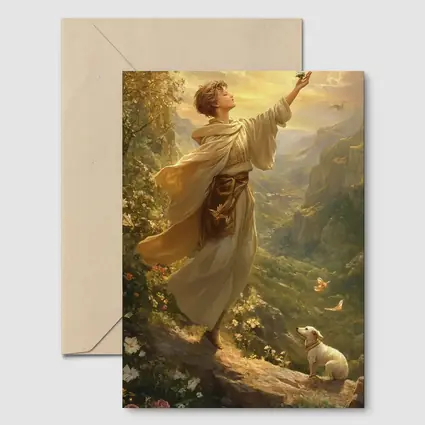 Young Man Releasing Bird Mountain Valley