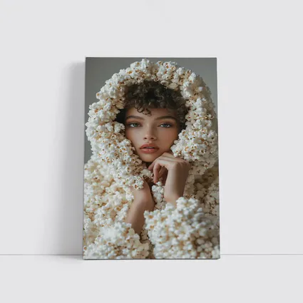 Woman Wrapped in Popcorn Hood Portrait
