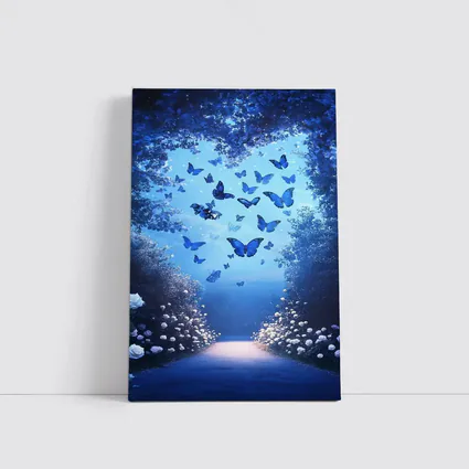 Blue Butterflies Glowing Enchanted Forest Path