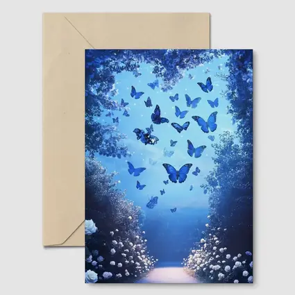 Blue Butterflies Glowing Enchanted Forest Path