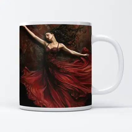 Woman Dancing Red Flowing Dress Dark Background