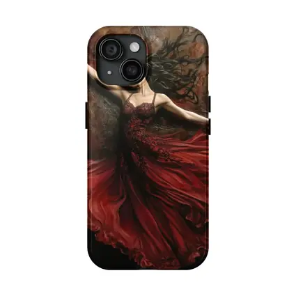 Woman Dancing Red Flowing Dress Dark Background