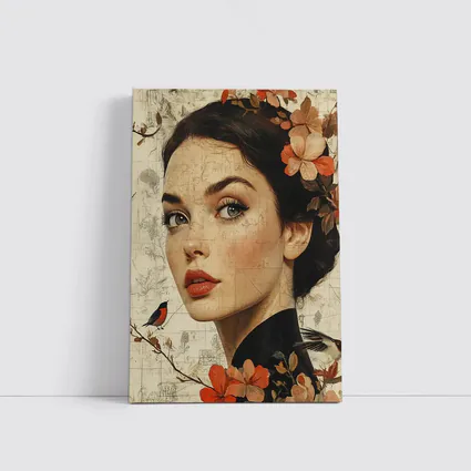 Woman Portrait Floral Collage Vintage Map Art