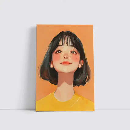 Anime Girl Portrait Orange Background Digital Art