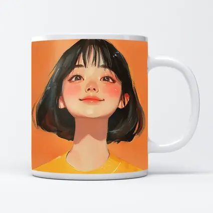 Anime Girl Portrait Orange Background Digital Art