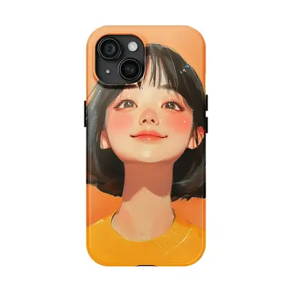 Anime Girl Portrait Orange Background Digital Art
