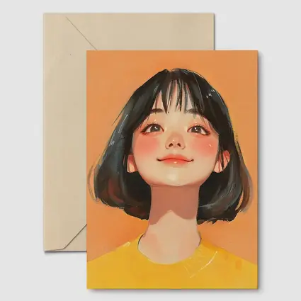 Anime Girl Portrait Orange Background Digital Art
