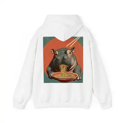 Hippo Eating Noodles Retro Japanese Art