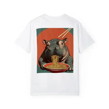 Hippo Eating Noodles Retro Japanese Art