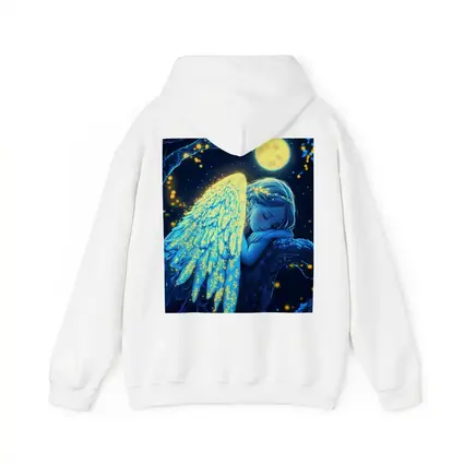 Sleeping Angel Girl Glowing Wings Moon Night