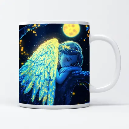 Sleeping Angel Girl Glowing Wings Moon Night