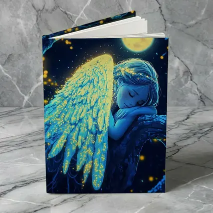 Sleeping Angel Girl Glowing Wings Moon Night