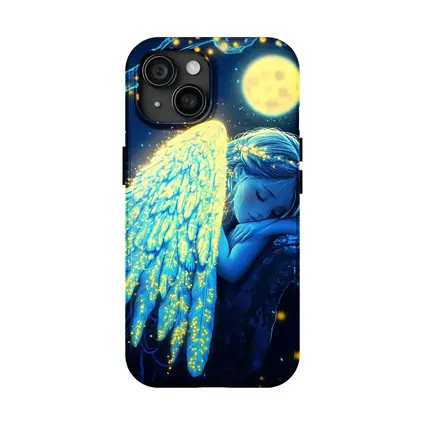 Sleeping Angel Girl Glowing Wings Moon Night
