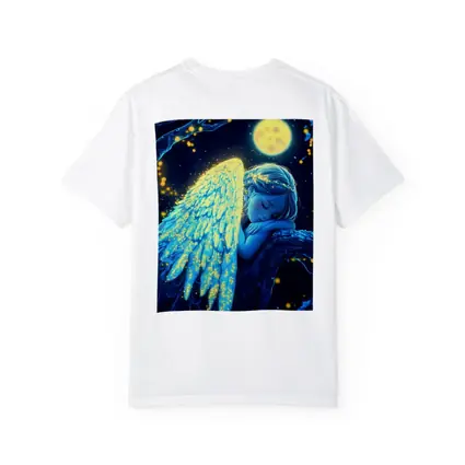 Sleeping Angel Girl Glowing Wings Moon Night