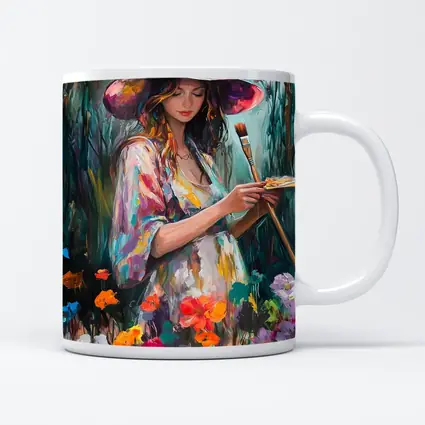Painter Woman In Floral Garden Oil Art