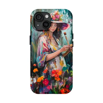 Painter Woman In Floral Garden Oil Art