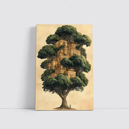 Ancient Tree City Fantasy Illustration Beige