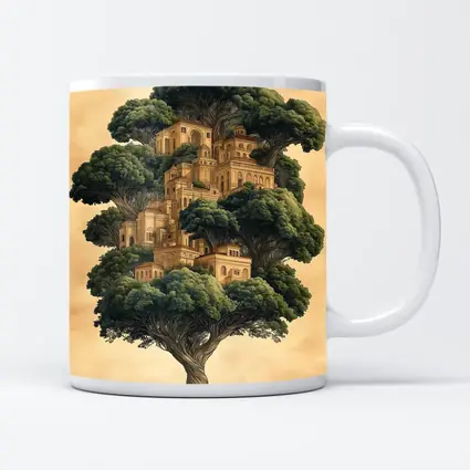 Ancient Tree City Fantasy Illustration Beige