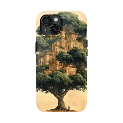 Ancient Tree City Fantasy Illustration Beige