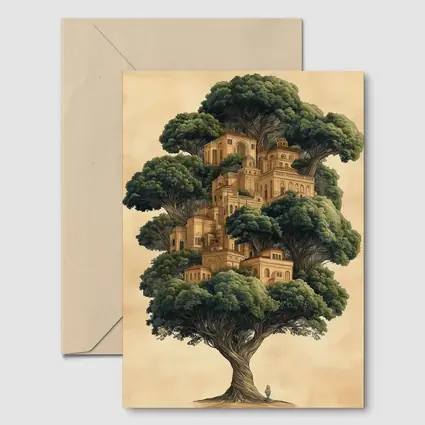 Ancient Tree City Fantasy Illustration Beige