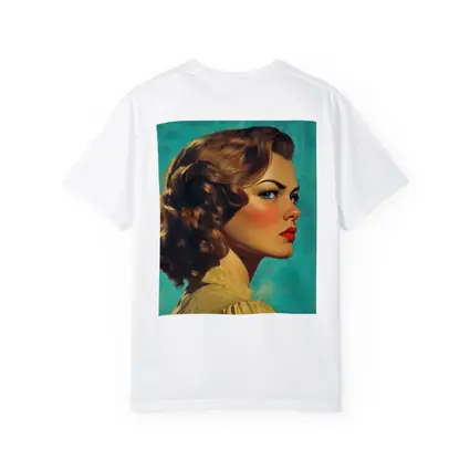 Retro Pin Up Woman Teal Background Portrait