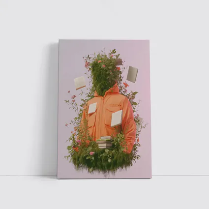 Orange Jacket Figure Surrounded By Blooming Flowers