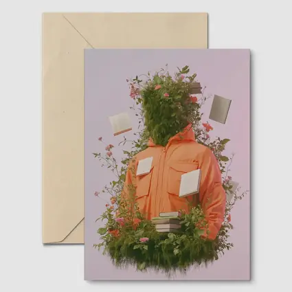 Orange Jacket Figure Surrounded By Blooming Flowers