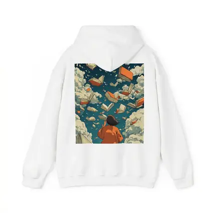 Girl Reading Books Flying Sky Illustration