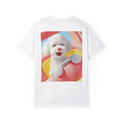 Happy White Poodle Riding Pink Toy Car