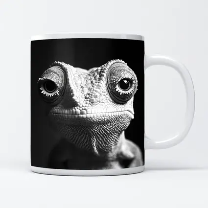 Chameleon Close Up Black White Portrait