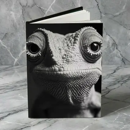 Chameleon Close Up Black White Portrait