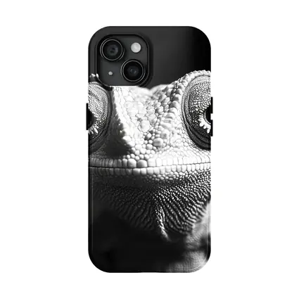 Chameleon Close Up Black White Portrait
