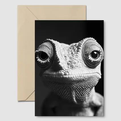 Chameleon Close Up Black White Portrait