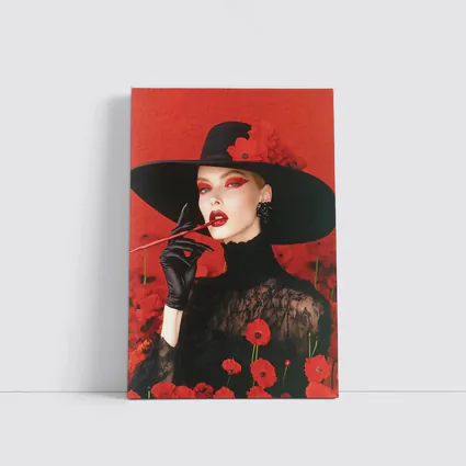 Fashion Woman Black Hat Red Poppies