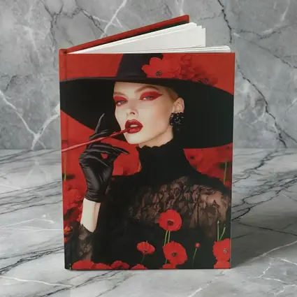 Fashion Woman Black Hat Red Poppies