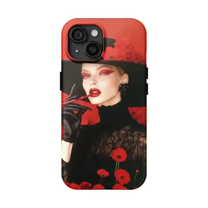 Fashion Woman Black Hat Red Poppies