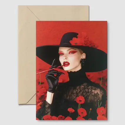 Fashion Woman Black Hat Red Poppies
