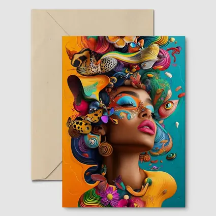 Surreal Woman Portrait With Colorful Psychedelic Elements