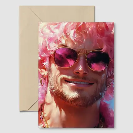 Pink Haired Man Gold Sunglasses Pop Art
