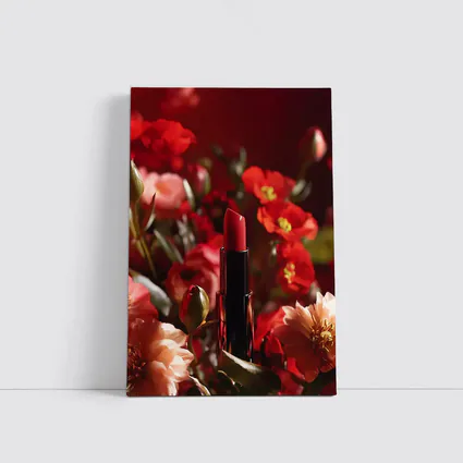 Red Lipstick Among Blooming Red Flowers