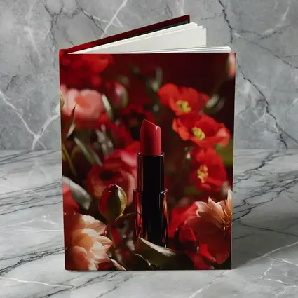 Red Lipstick Among Blooming Red Flowers