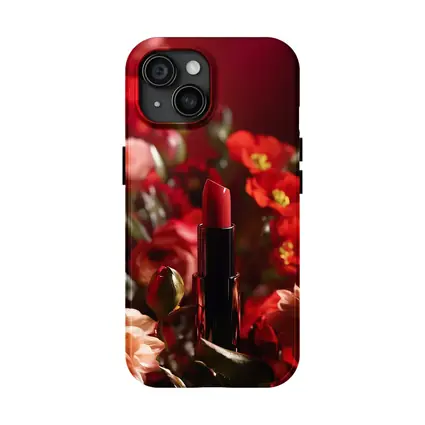 Red Lipstick Among Blooming Red Flowers