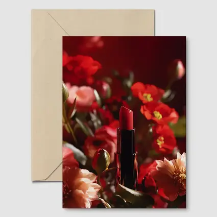 Red Lipstick Among Blooming Red Flowers